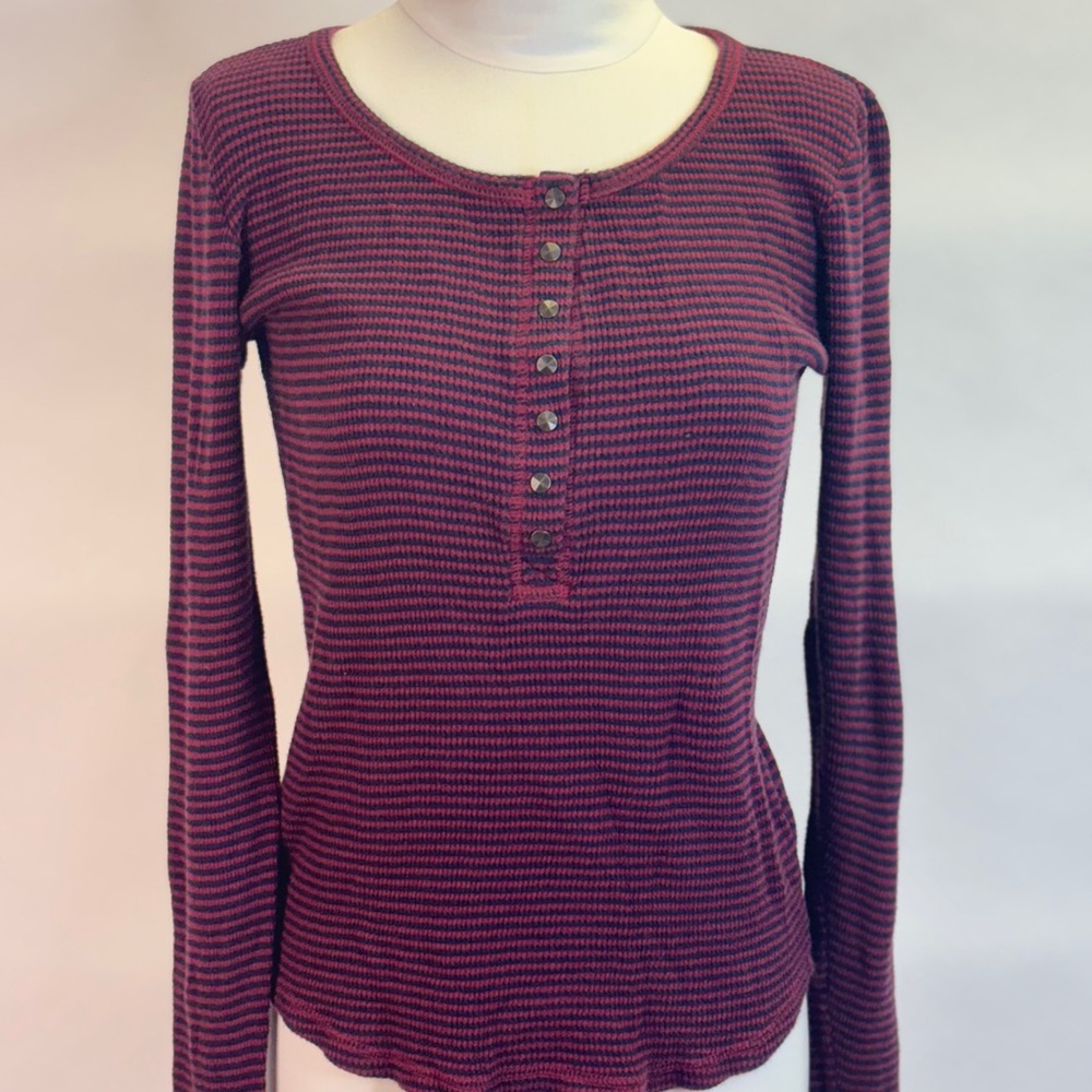 Striped Long Sleeve Henley Top